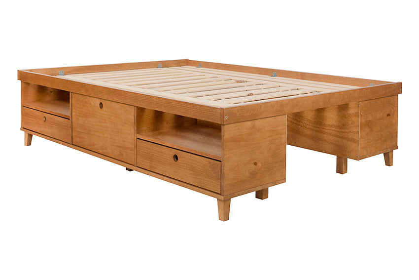 cama multifuncional de casal doce de leite escovado vista de tras