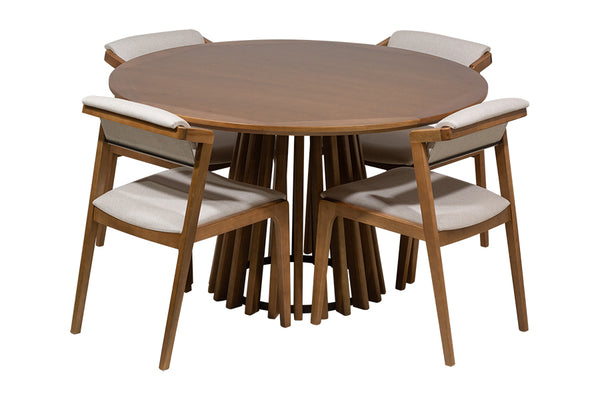 conjunto de mesa de jantar didion cor avela de madeira de verdade eucalipto e quatro cadeiras estofadas santorini para sala de jantar