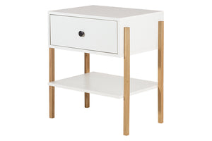 Mesa de Cabeceira 1 Gaveta Leda - Branco e Tauari