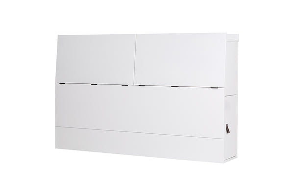 foto da cabeceira king size para cama bali na cor branco giz vista na diagonal com portas fechadas em fundo branco 