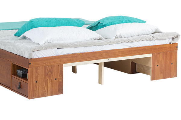 cama bali king caramelo em fundo branco detalhe cabeceira