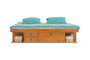 foto da cama baixa king size com gavetas bali na cor nozes vista de frente em fundo branco