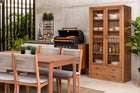 mesa de jantar 6 lugares bertioga com cadeiras gourmet e cristaleira euro ambientados na area gourmet