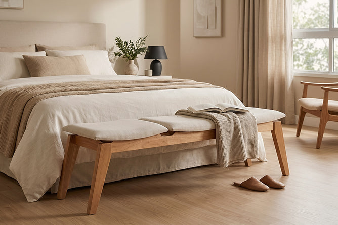 banco 3 lugares aconchego ambientado no quarto