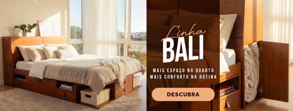 Linha Bali, móveis de madeira maciça resistentes e funcionais.