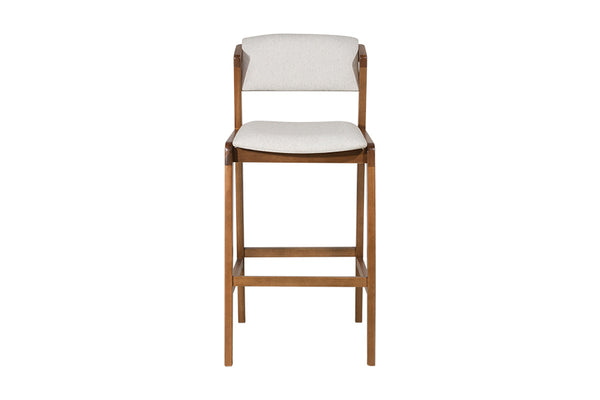 banqueta alta estofada santorini avela e tecido cru vista de frente em fundo branco