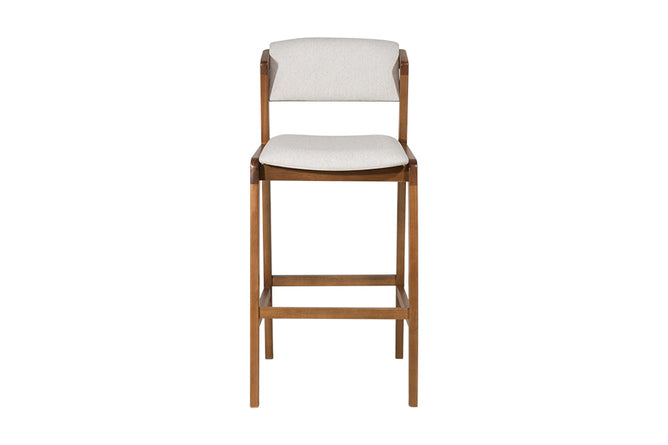 banqueta alta estofada santorini avela e tecido cru vista de frente em fundo branco