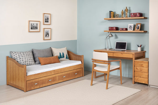 Bicama Modulo Escrivaninha 120 Duna Gaveteiro Duna Cadeira Aurora ambientados no home office