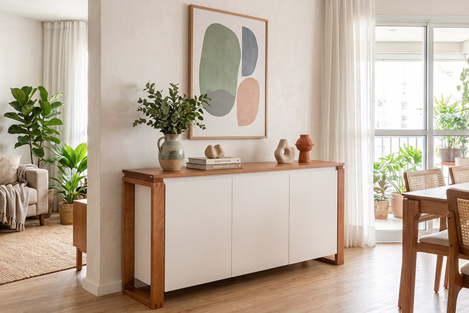Buffet para Sala 3 Portas Prisma - Branco ambientado na sala de estar