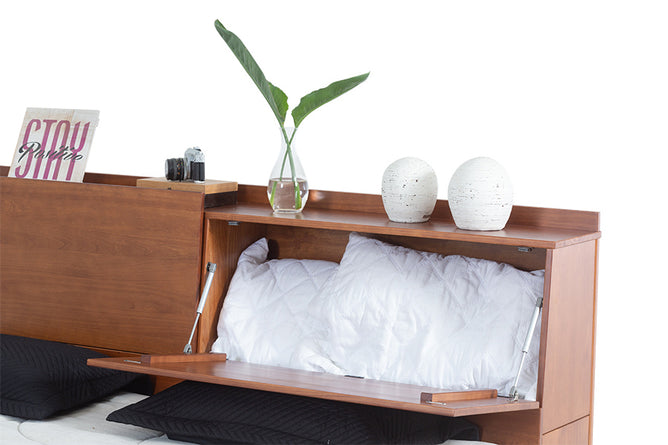cabeceira de king bali caramelo em fundo branco detalhe porta basculante