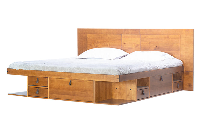cabeceira extensível bali nozes com cama queen em fundo branco