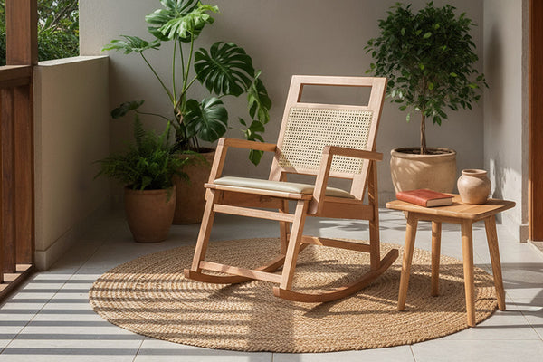 cadeira de balanço vaivem ambientada na varanda