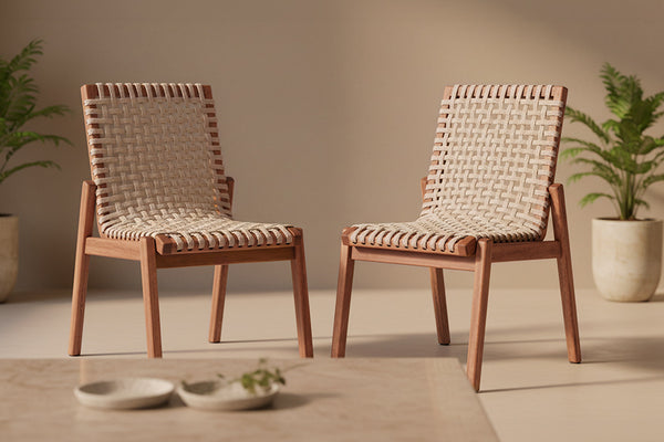 conjunto de cadeiras trama corda areia ambientada na sala