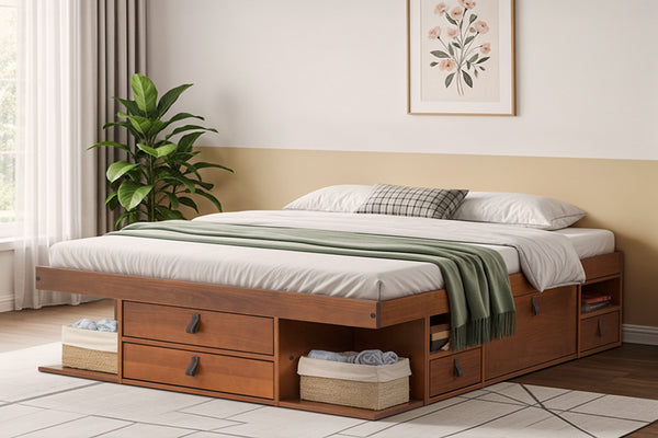 Cama Queen Size com Gavetas Bali Caramelo – Meu Móvel de Madeira