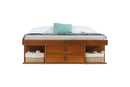 cama bali de queen caramelo em fundo branco vista frontal