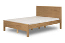 cama de madeira queen size dener mel vista na diagonal em fundo branco com colchao
