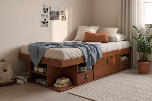 cama solteiro bali caramelo ambientada no quarto