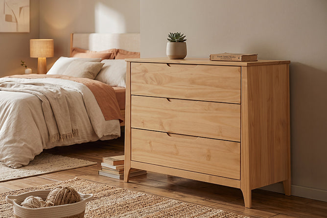 Cômoda para Quarto 3 Gavetas Lice - Mel ambientado no quarto