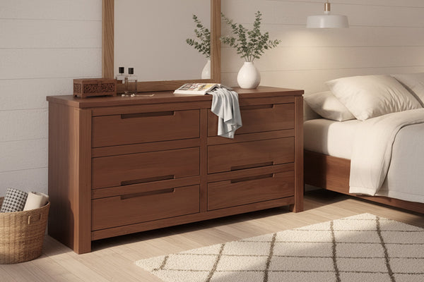 Cômoda para Quarto 6 Gavetas Sintonia - Amêndoa ambentada no quarto
