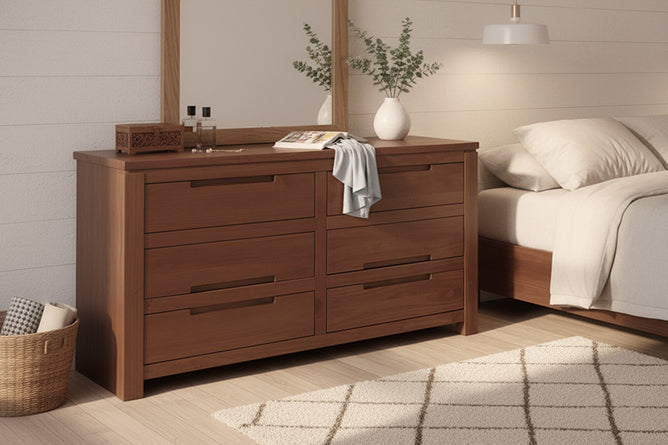 Cômoda para Quarto 6 Gavetas Sintonia - Amêndoa ambentada no quarto