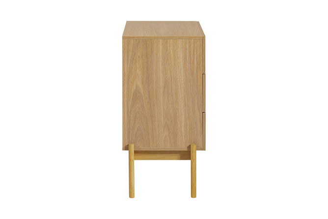 cômoda para quarto com 3 gavetas aruna areia vista de lado