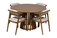 conjunto de mesa de jantar didion cor avela de madeira de verdade eucalipto e quatro cadeiras estofadas santorini para sala de jantar
