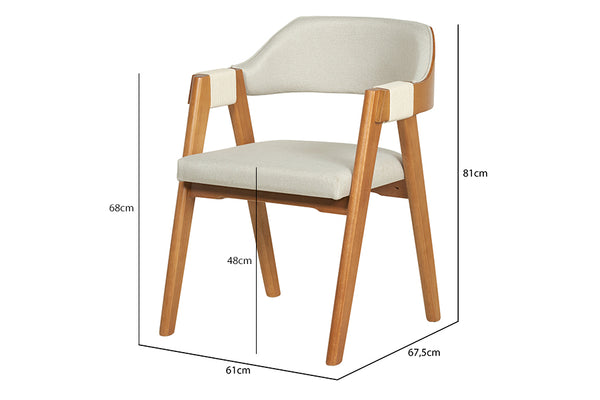 Cadeira de Jantar Estofada Alba Tecido Areia medidas ou cotas