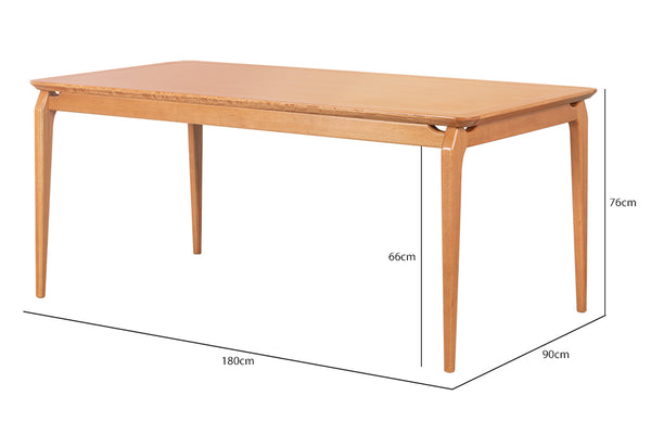 mesa de jantar cascais 160x90 mel visto na diagonal com medidas