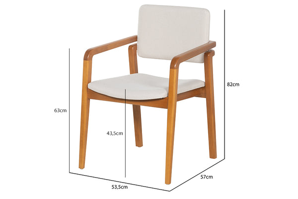 Cadeira de madeira Aurora vista na diagonal com medidas