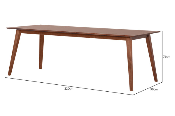 mesa de jantar 8 lugares lotus caramelo vista na diagonal com medidas