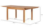 Mesa de Jantar Extensível Euro Nozes no fundo branco vista em perspectiva com dois extensores e medidas