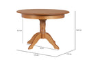 Mesa de Jantar Redonda Extensível Tea Nozes no fundo branco visto em perspectiva com medidas descritas na imagem