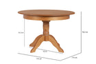 Mesa de Jantar Redonda Extensível Tea Nozes no fundo branco visto em perspectiva com medidas descritas na imagem