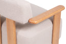 detalhes poltrona de madeira estofada para sala feather