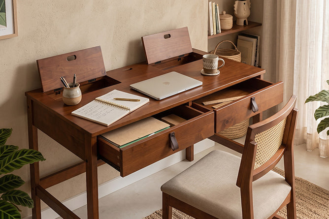 Escrivaninha com Gavetas Bali - Caramelo ambientado no home office