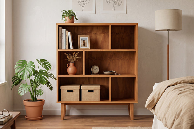 Estante para Sala Charme - Doce de Leite Escovado ambientada no quarto