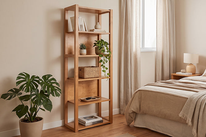 Estante para Sala Duna - Nozes ambientada no quarto