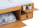 foto da cama queen size com gavetas bali na cor nozes em fundo branco decorada detalhe mesa de cabeceira