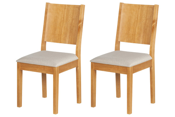 cadeiras para cozinha euro kit com 2 nozes e tecido bege claro vistas na diagonal