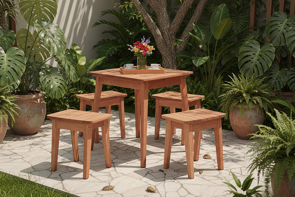 mesa 4 lugares e banquetas baixa garden ambientadas no jardim