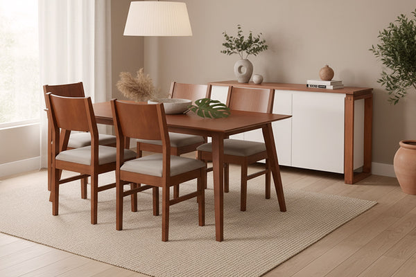 mesa lotus com caeiras lotus ambientadas na sala de jantar