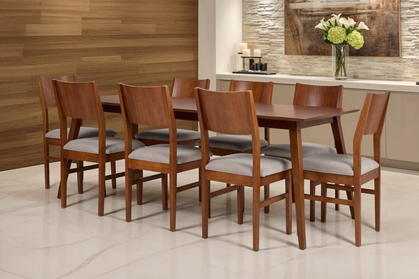 mesa 8 lugares lotus e cadeiras lotus ambientadas na sala de jantar