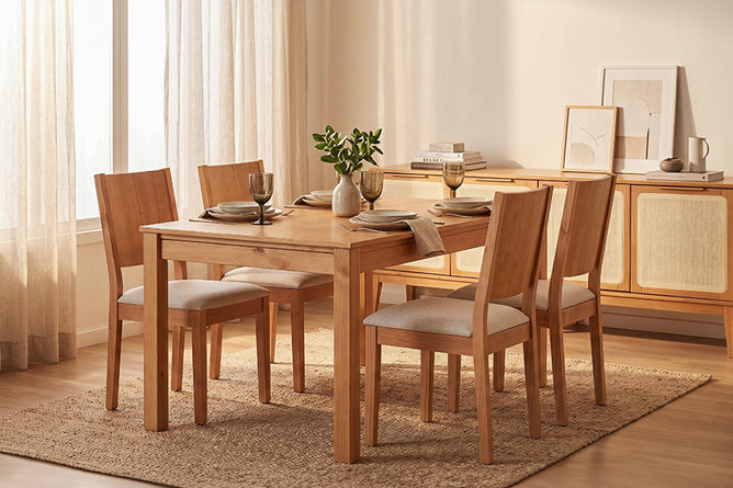 cadeira para sala euro kit com 2 nozes e tecido bege claro com mesa de jantar extensivel euro
