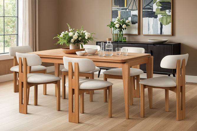mesa de jantar coimbra 180x90cm com cadeiras trina ambientadas na sala de jantar