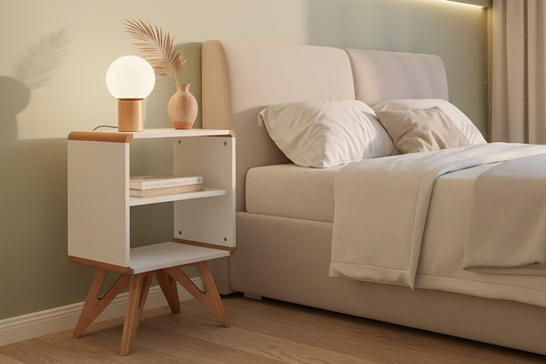 mesa de cabeceira baori ambientada no quarto