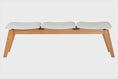 Banco de Madeira 3 lugares Aconchego 161x42 cm Mel e Tecido Creme visto em varios angulos