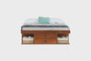 cama bali de queen caramelo em fundo branco em gif mostrando vários ângulos