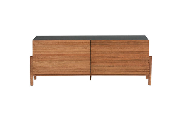 rack para quarto 126 cm yono preto e jatobá visto de frente com fundo branco