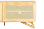 rack para sala 120 cm yono freijó e rattan mostrando detalhe da porta