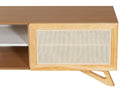 rack para sala 180 cm yono freijó e rattan mostrando detalhes da porta em fundo branco